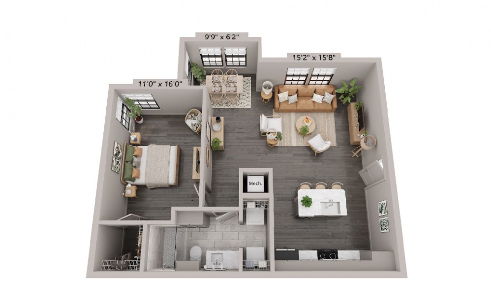 A2 - 1 bedroom floorplan layout with 1 bath and 856 square feet.