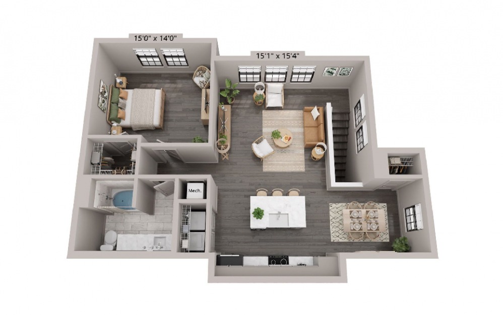 A3 - 1 bedroom floorplan layout with 1 bath and 861 square feet.
